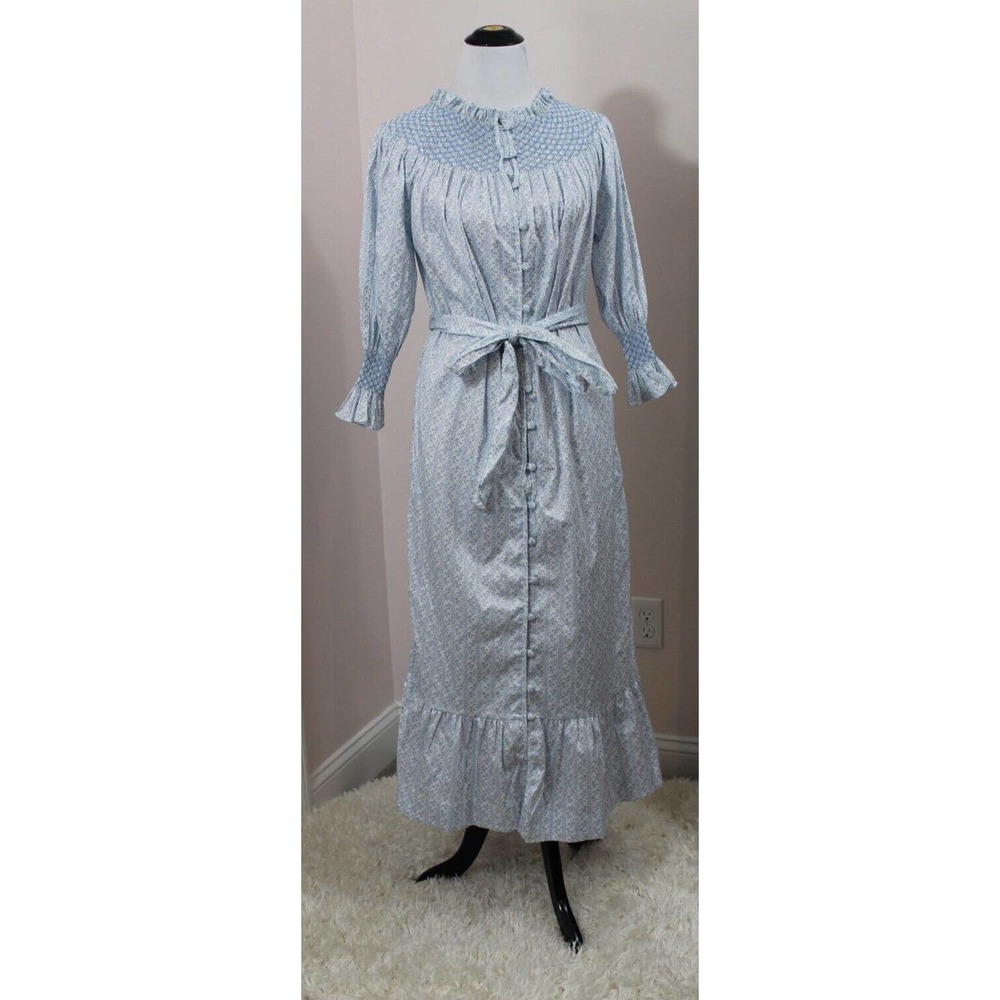 Dondolo Light Blue Midi Smocked-Yoke Button-Front Dress